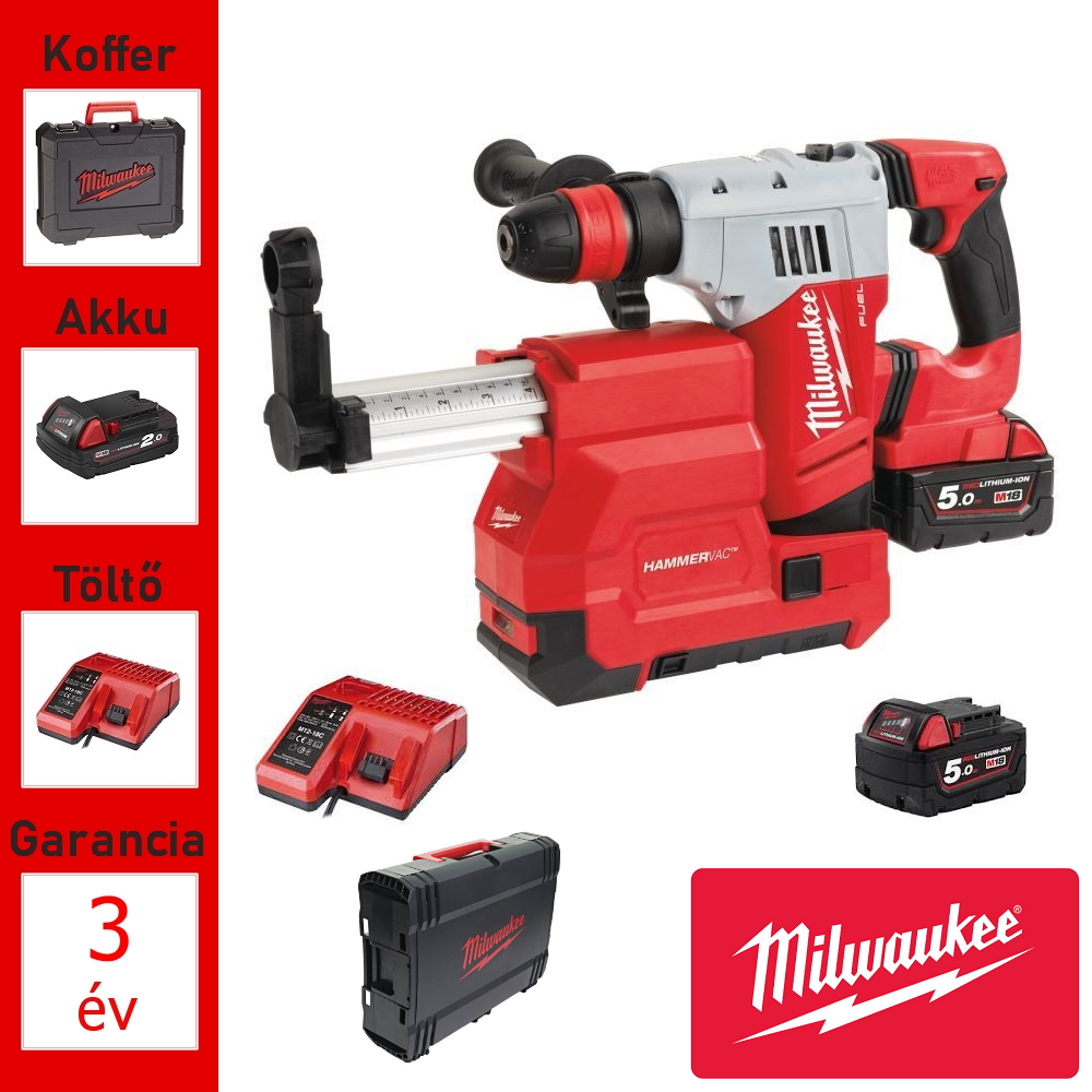 Milwaukee 18V nagyteljesítményű fúrókalapács porelszívóval